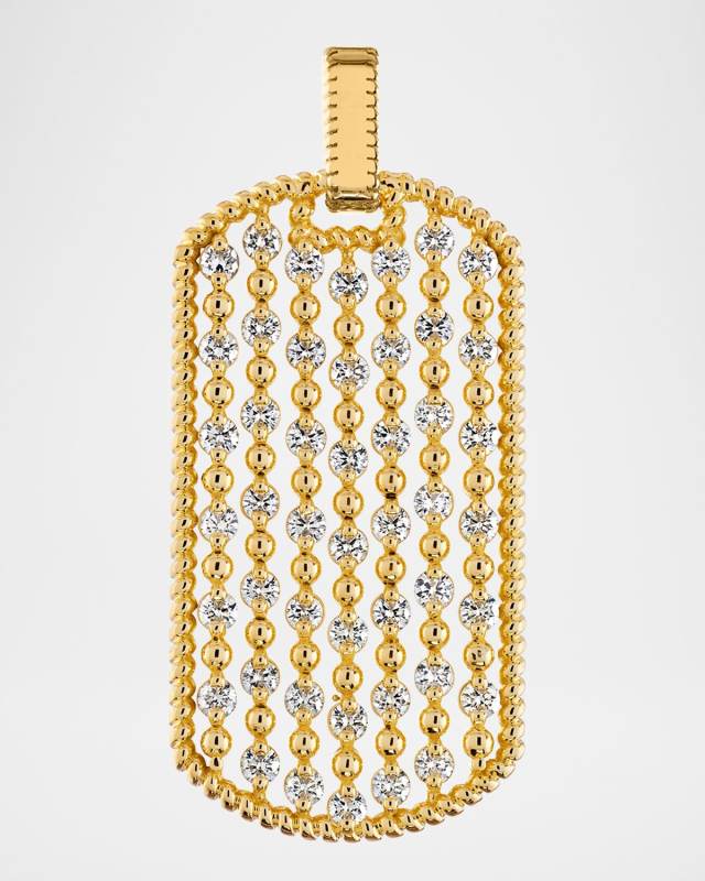 18K Yellow Gold Braided Edge Diamond Ball Dog Tag Pendant, 1.50tcw